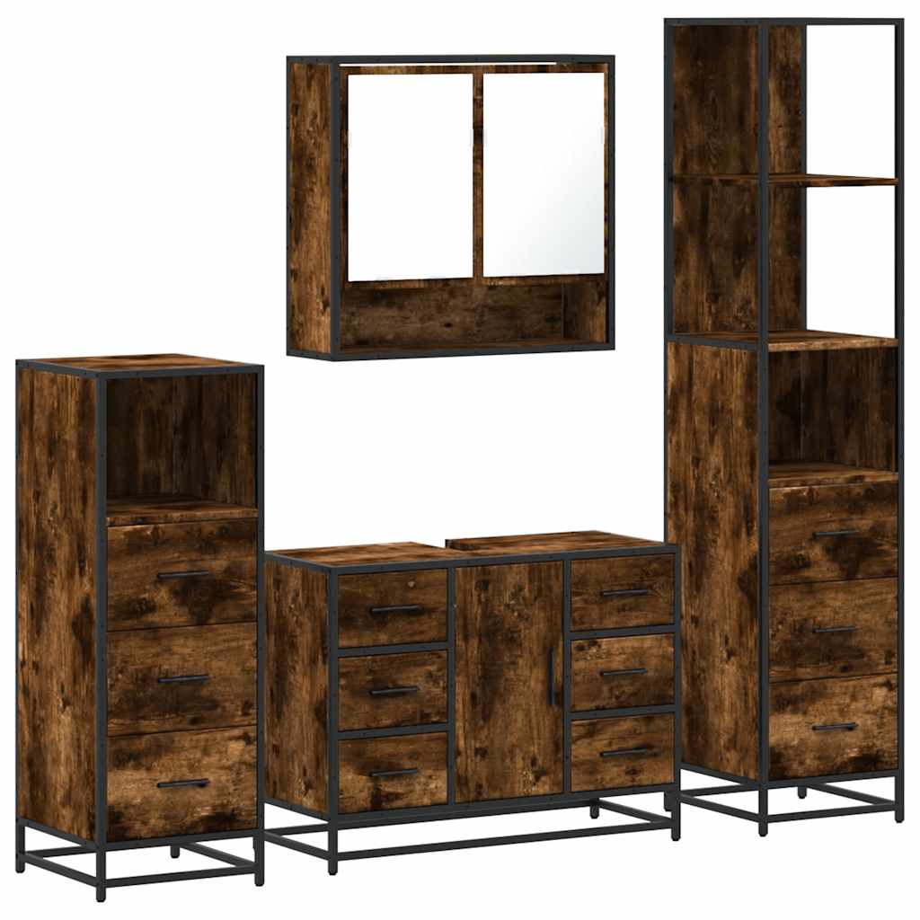 vidaXL Set de mobilier de baie 4 piese Lemn prelucrat de stejar afumat vidaXL Set de mobilier de baie 4 piese Lemn prelucrat de stejar afumat