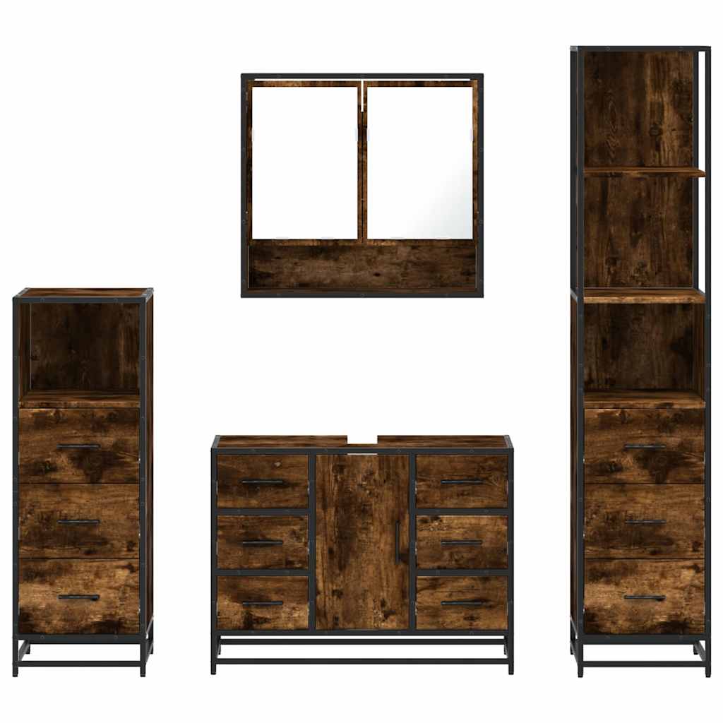 vidaXL Set de mobilier de baie 4 piese Lemn prelucrat de stejar afumat vidaXL Set de mobilier de baie 4 piese Lemn prelucrat de stejar afumat