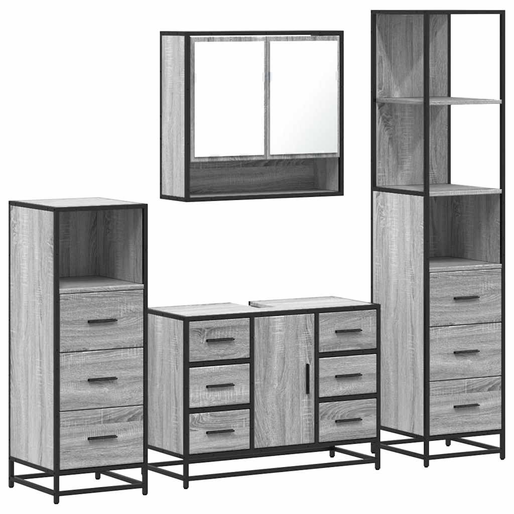vidaXL Set de mobilier de baie 4 piese Lemn stratificat gri Sonoma vidaXL Set de mobilier de baie 4 piese Lemn stratificat gri Sonoma