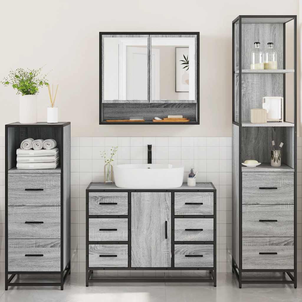 vidaXL Set de mobilier de baie 4 piese Lemn stratificat gri Sonoma vidaXL Set de mobilier de baie 4 piese Lemn stratificat gri Sonoma