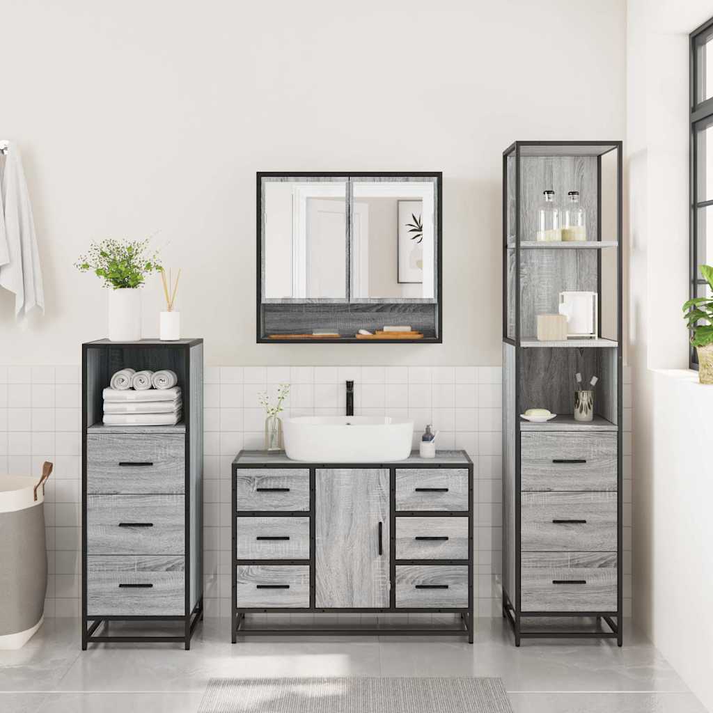 vidaXL Set de mobilier de baie 4 piese Lemn stratificat gri Sonoma vidaXL Set de mobilier de baie 4 piese Lemn stratificat gri Sonoma