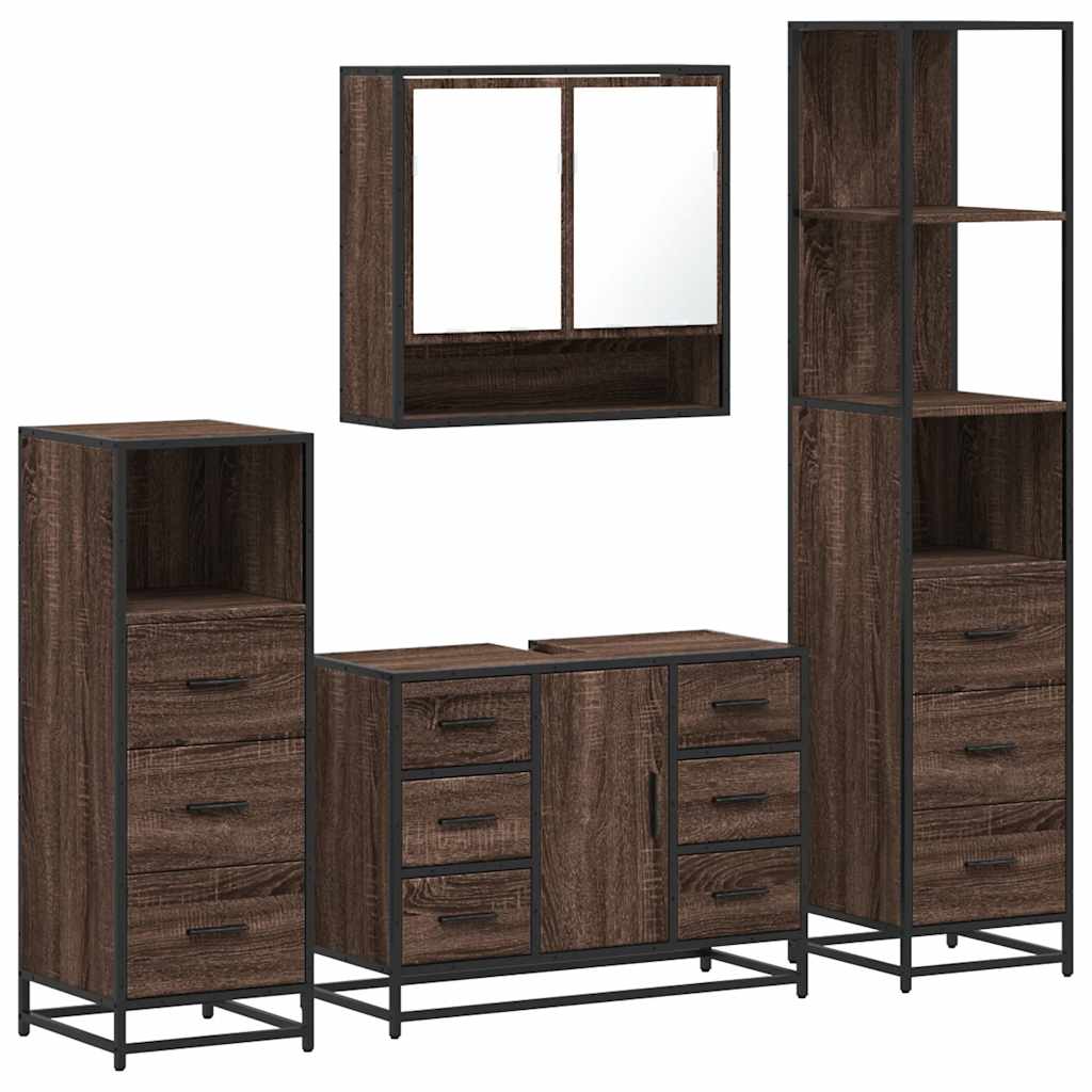 vidaXL Set de mobilier de baie din 4 piese din lemn de stejar maro vidaXL Set de mobilier de baie din 4 piese din lemn de stejar maro