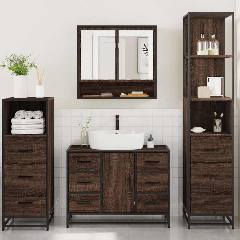 vidaXL Set de mobilier de baie din 4 piese din lemn de stejar maro vidaXL Set de mobilier de baie din 4 piese din lemn de stejar maro