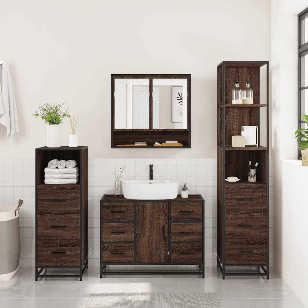 vidaXL Set de mobilier de baie din 4 piese din lemn de stejar maro vidaXL Set de mobilier de baie din 4 piese din lemn de stejar maro