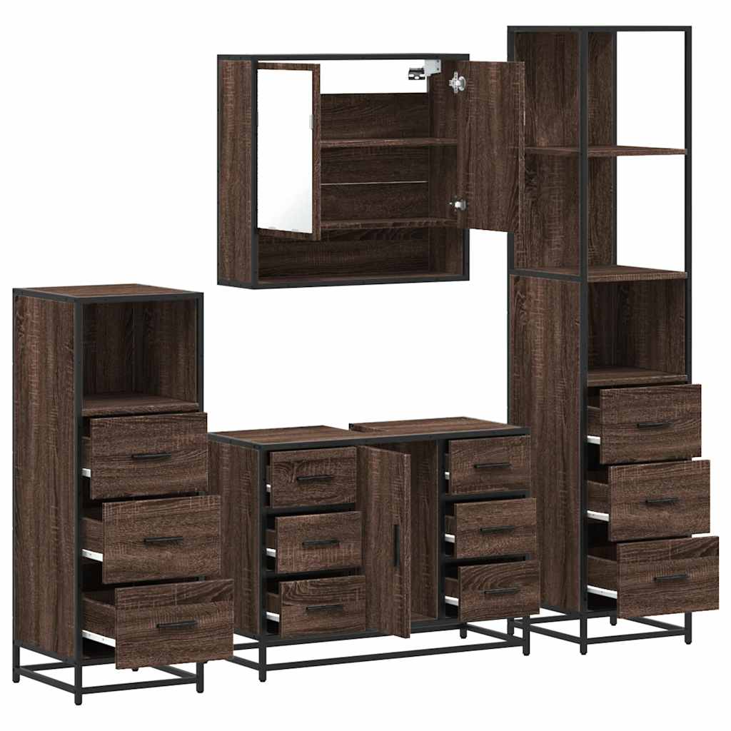 vidaXL Set de mobilier de baie din 4 piese din lemn de stejar maro vidaXL Set de mobilier de baie din 4 piese din lemn de stejar maro