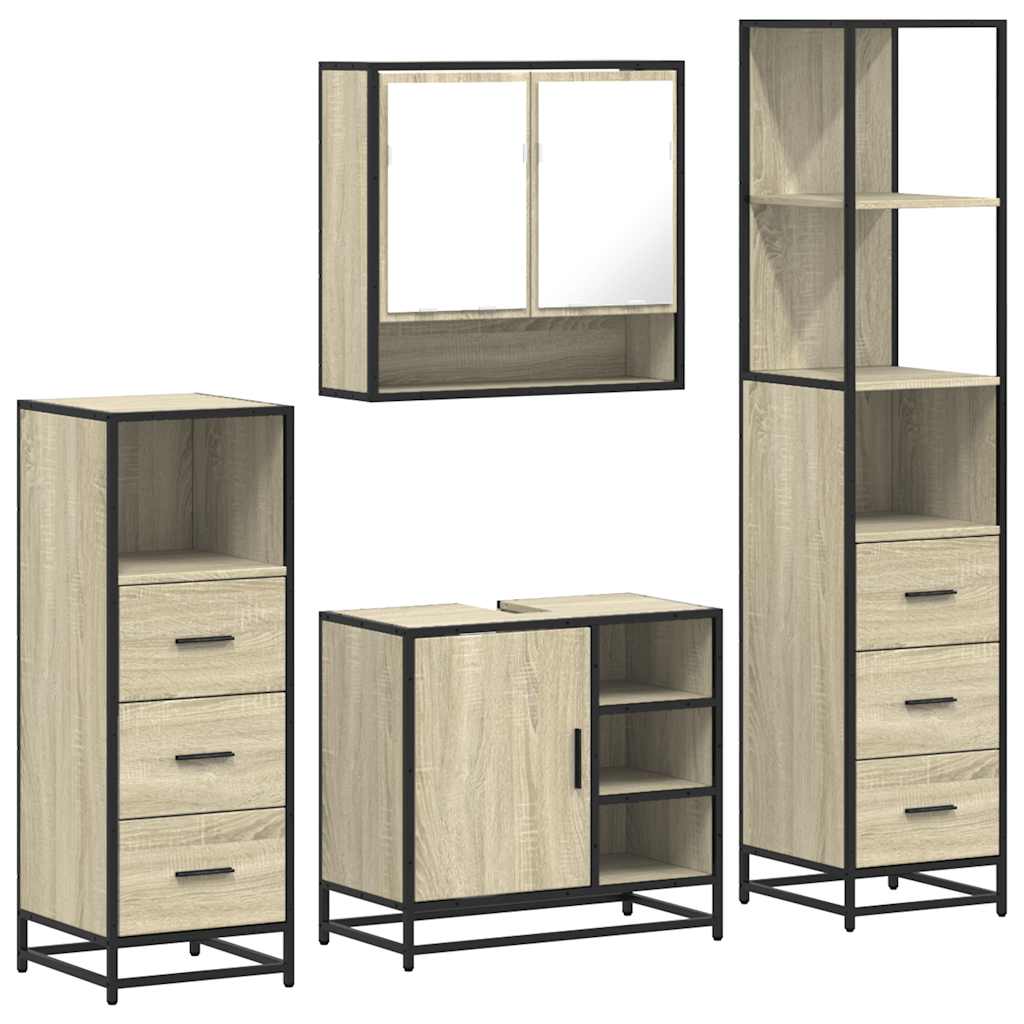 vidaXL Set de mobilier de baie din 4 piese din lemn de stejar Sonoma vidaXL Set de mobilier de baie din 4 piese din lemn de stejar Sonoma