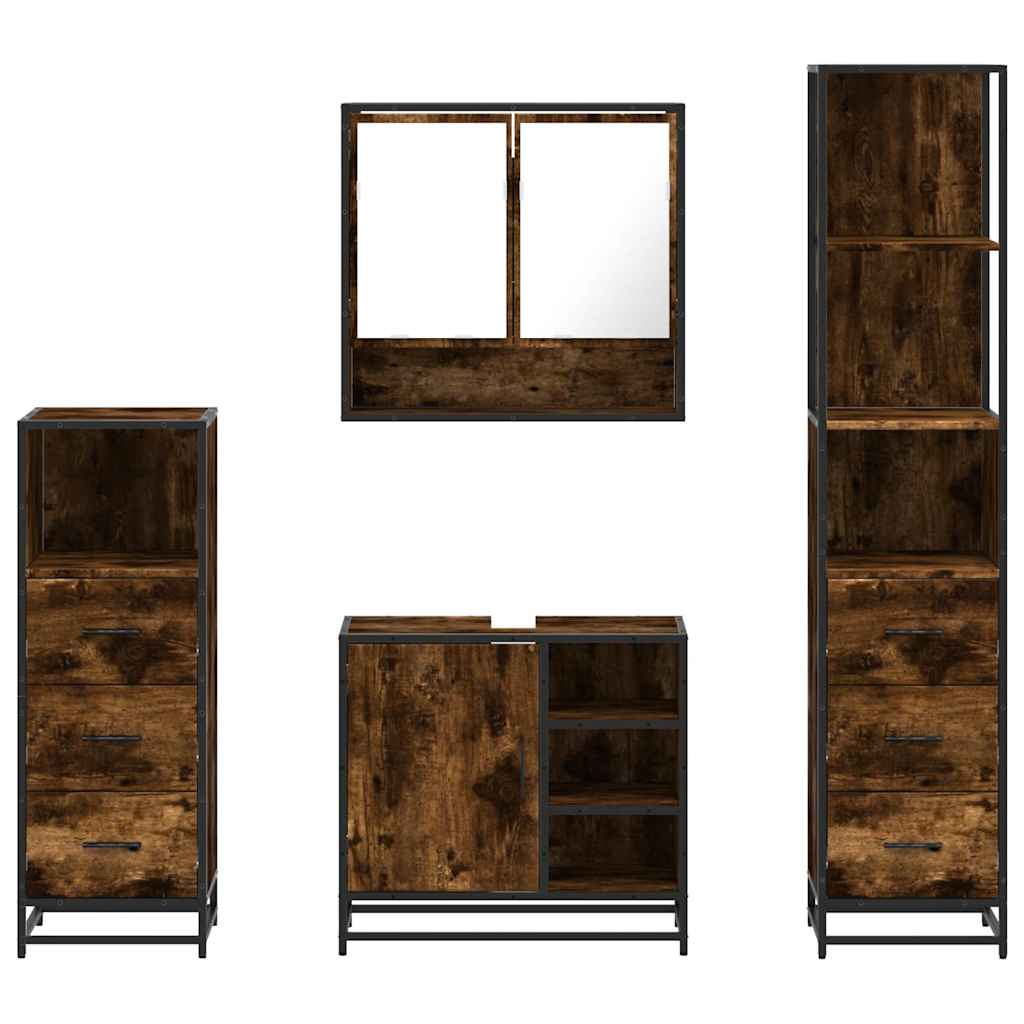 vidaXL Set de mobilier de baie 4 piese Lemn prelucrat de stejar afumat vidaXL Set de mobilier de baie 4 piese Lemn prelucrat de stejar afumat