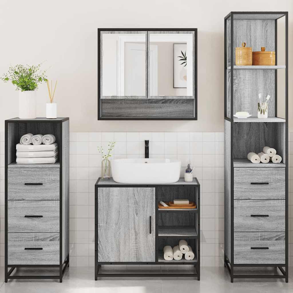 vidaXL Set de mobilier de baie 4 piese Lemn stratificat gri Sonoma vidaXL Set de mobilier de baie 4 piese Lemn stratificat gri Sonoma