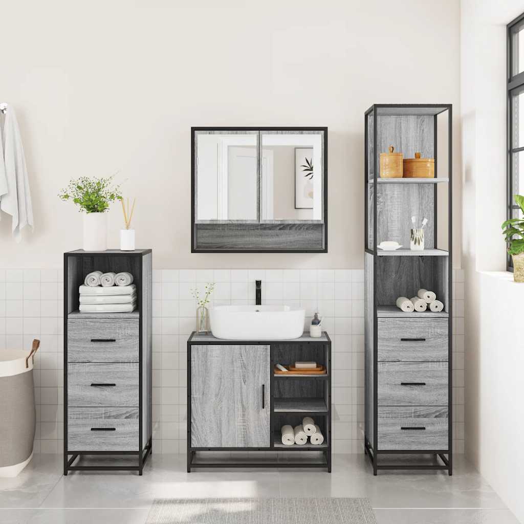 vidaXL Set de mobilier de baie 4 piese Lemn stratificat gri Sonoma vidaXL Set de mobilier de baie 4 piese Lemn stratificat gri Sonoma