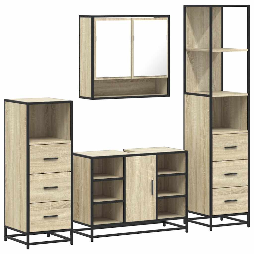 vidaXL Set de mobilier de baie din 4 piese din lemn de stejar Sonoma vidaXL Set de mobilier de baie din 4 piese din lemn de stejar Sonoma