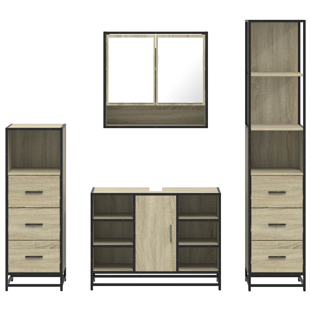 vidaXL Set de mobilier de baie din 4 piese din lemn de stejar Sonoma vidaXL Set de mobilier de baie din 4 piese din lemn de stejar Sonoma
