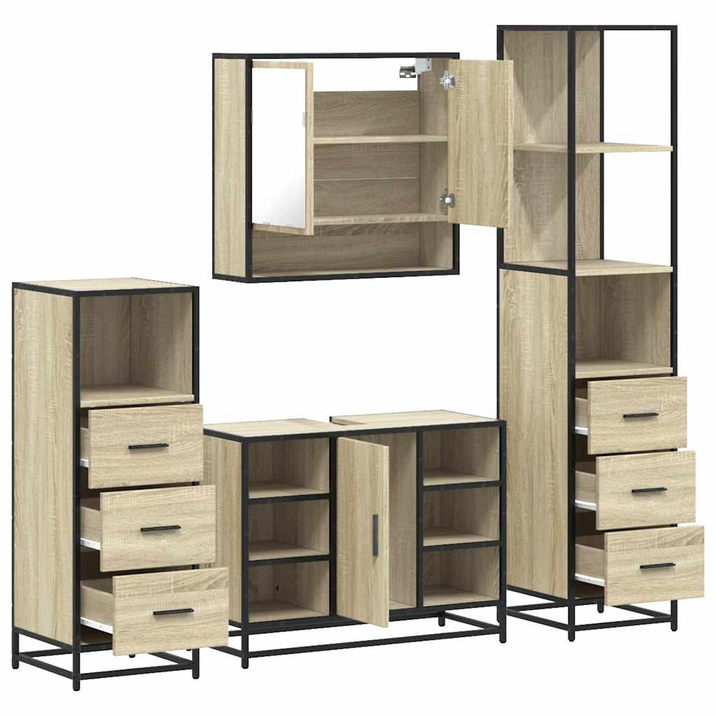 vidaXL Set de mobilier de baie din 4 piese din lemn de stejar Sonoma vidaXL Set de mobilier de baie din 4 piese din lemn de stejar Sonoma