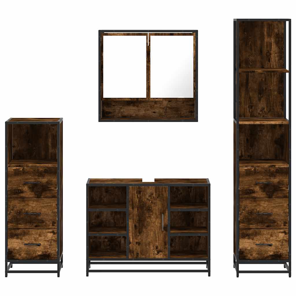 vidaXL Set de mobilier de baie 4 piese Lemn prelucrat de stejar afumat vidaXL Set de mobilier de baie 4 piese Lemn prelucrat de stejar afumat