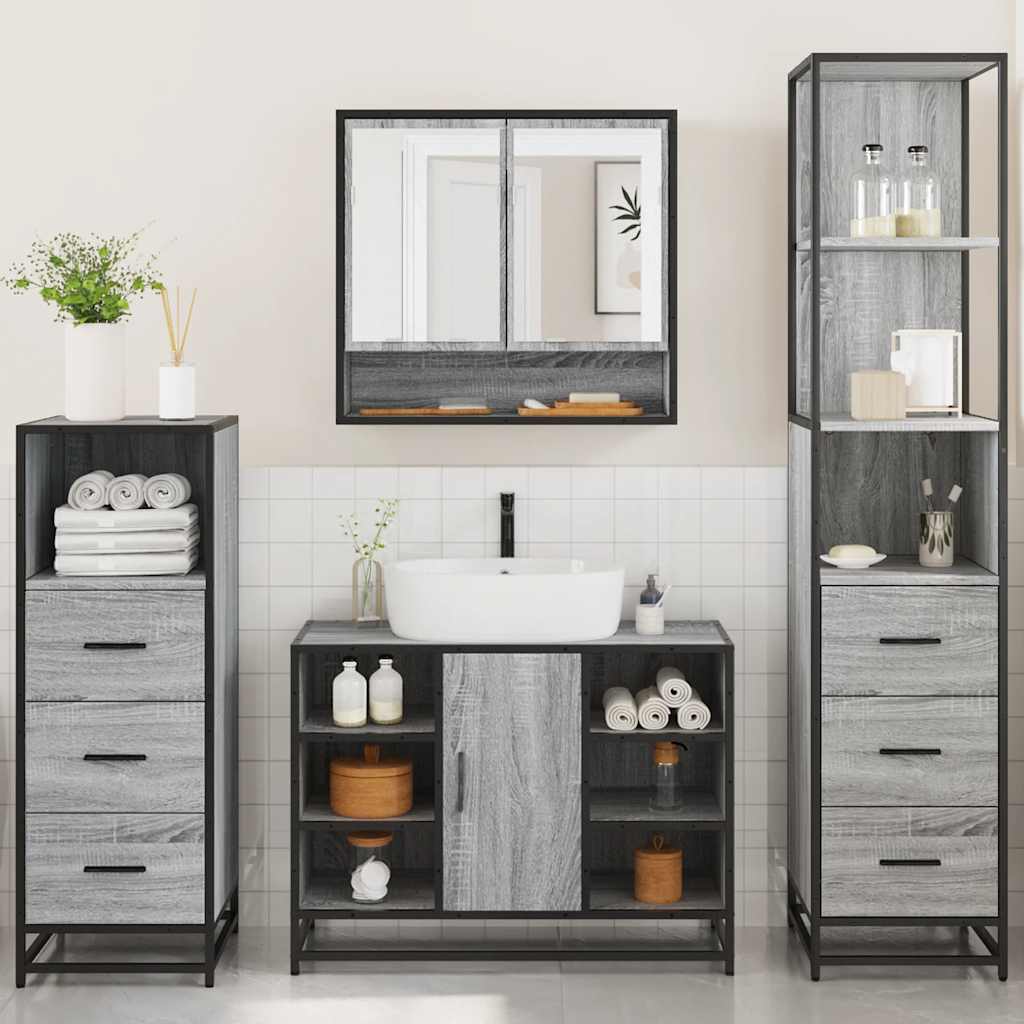 vidaXL Set de mobilier de baie 4 piese Lemn stratificat gri Sonoma vidaXL Set de mobilier de baie 4 piese Lemn stratificat gri Sonoma