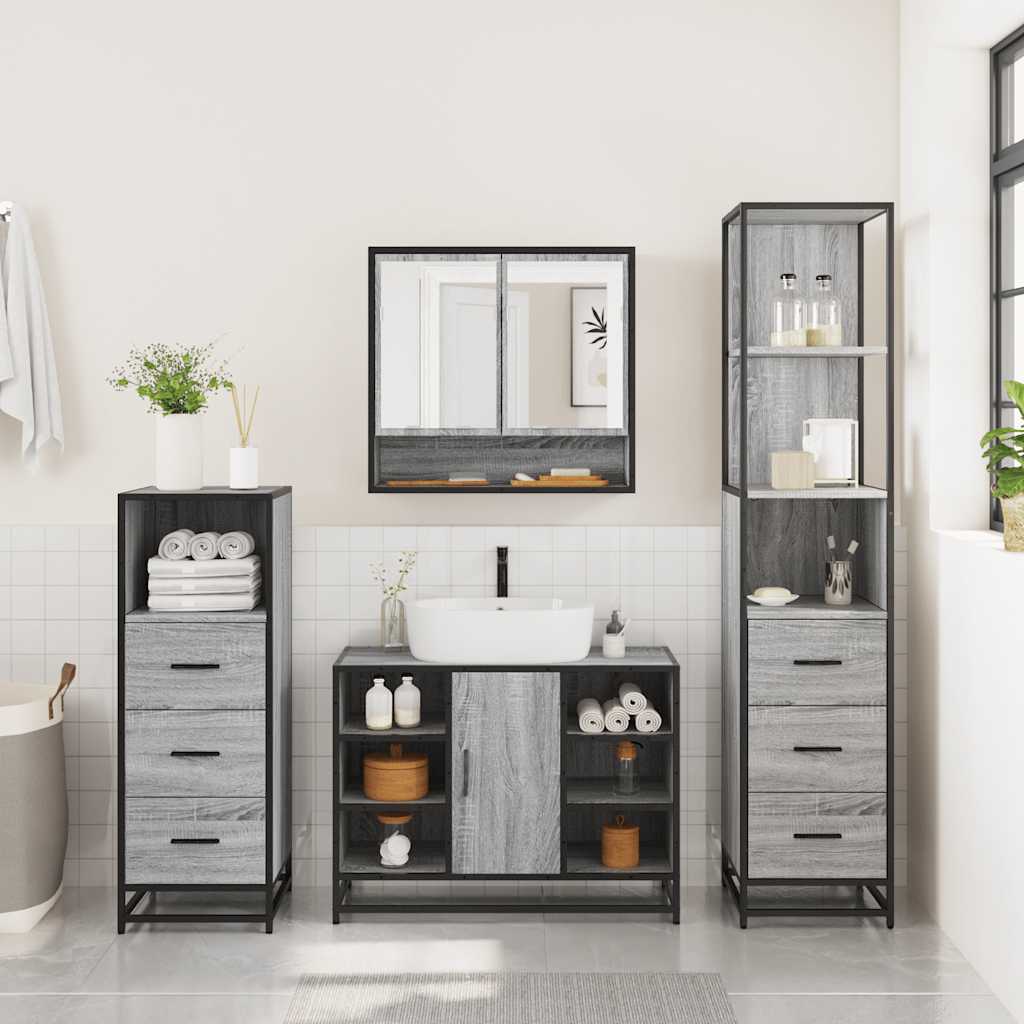 vidaXL Set de mobilier de baie 4 piese Lemn stratificat gri Sonoma vidaXL Set de mobilier de baie 4 piese Lemn stratificat gri Sonoma