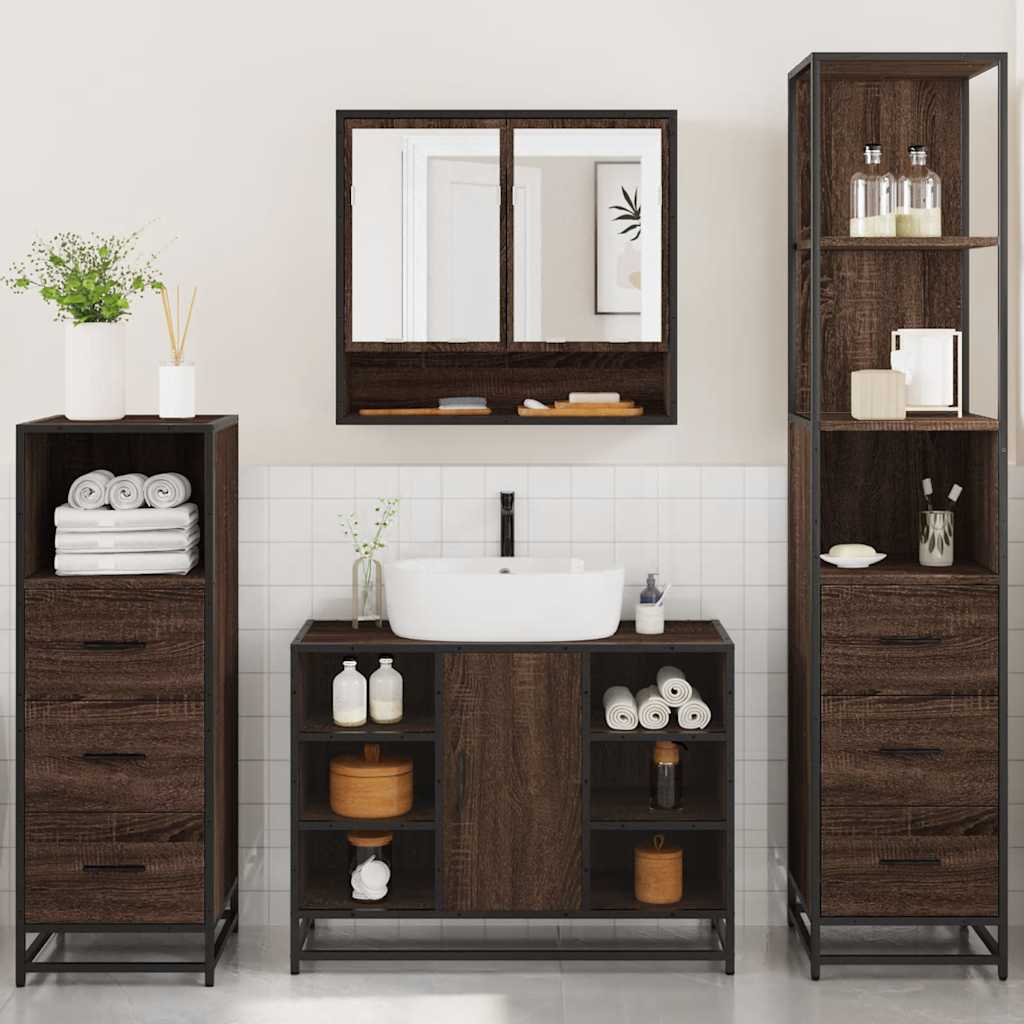 vidaXL Set de mobilier de baie din 4 piese din lemn de stejar maro vidaXL Set de mobilier de baie din 4 piese din lemn de stejar maro