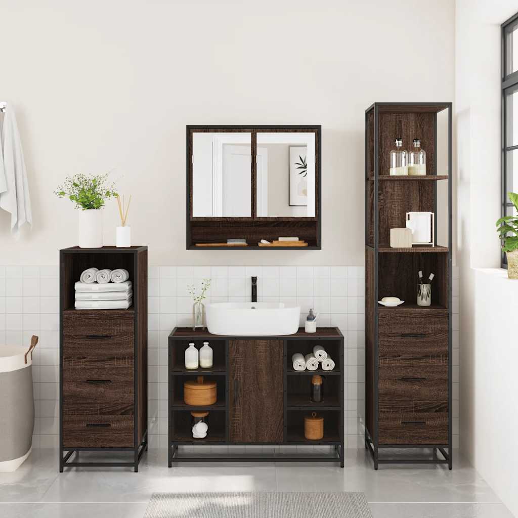 vidaXL Set de mobilier de baie din 4 piese din lemn de stejar maro vidaXL Set de mobilier de baie din 4 piese din lemn de stejar maro