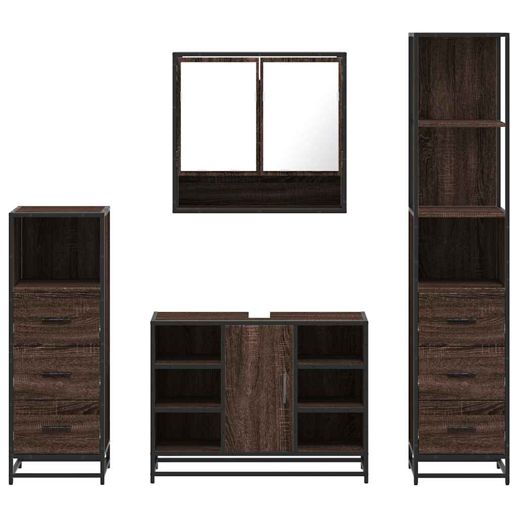 vidaXL Set de mobilier de baie din 4 piese din lemn de stejar maro vidaXL Set de mobilier de baie din 4 piese din lemn de stejar maro