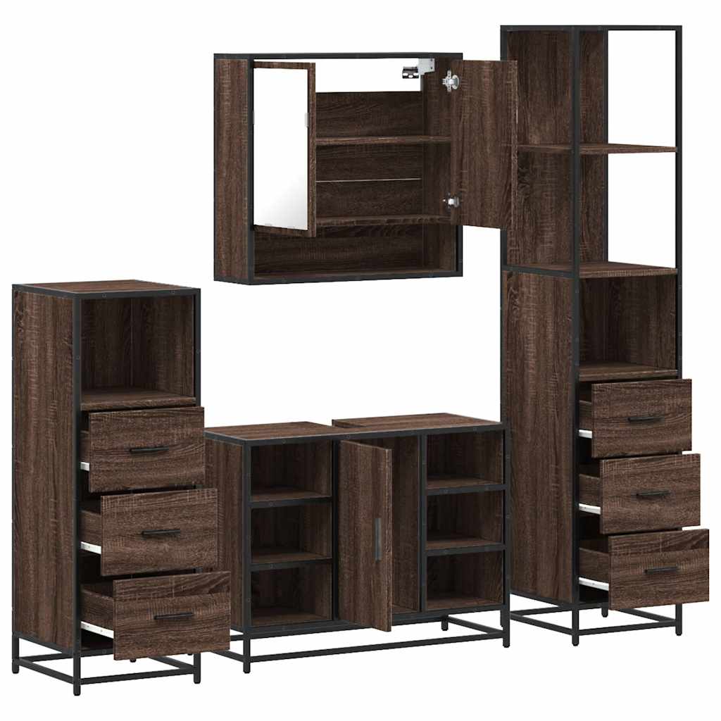 vidaXL Set de mobilier de baie din 4 piese din lemn de stejar maro vidaXL Set de mobilier de baie din 4 piese din lemn de stejar maro