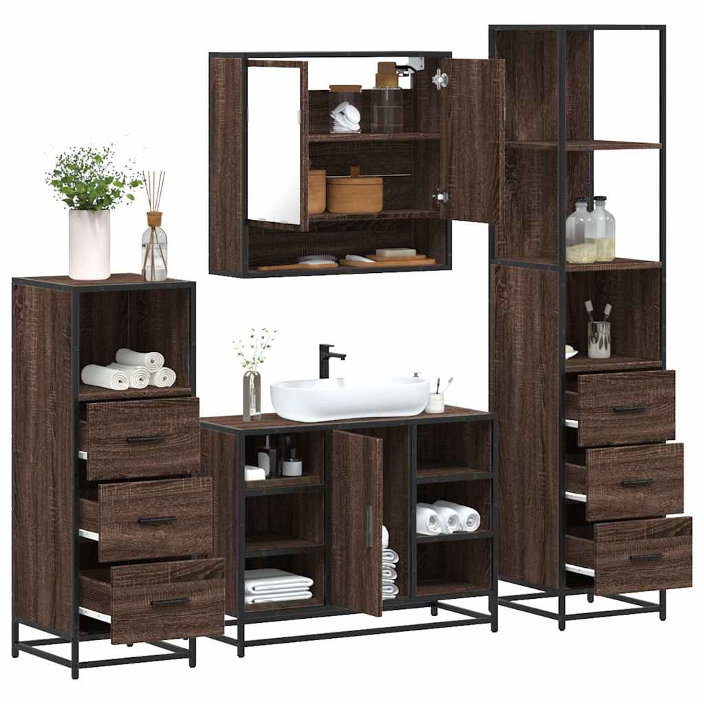 vidaXL Set de mobilier de baie din 4 piese din lemn de stejar maro vidaXL Set de mobilier de baie din 4 piese din lemn de stejar maro
