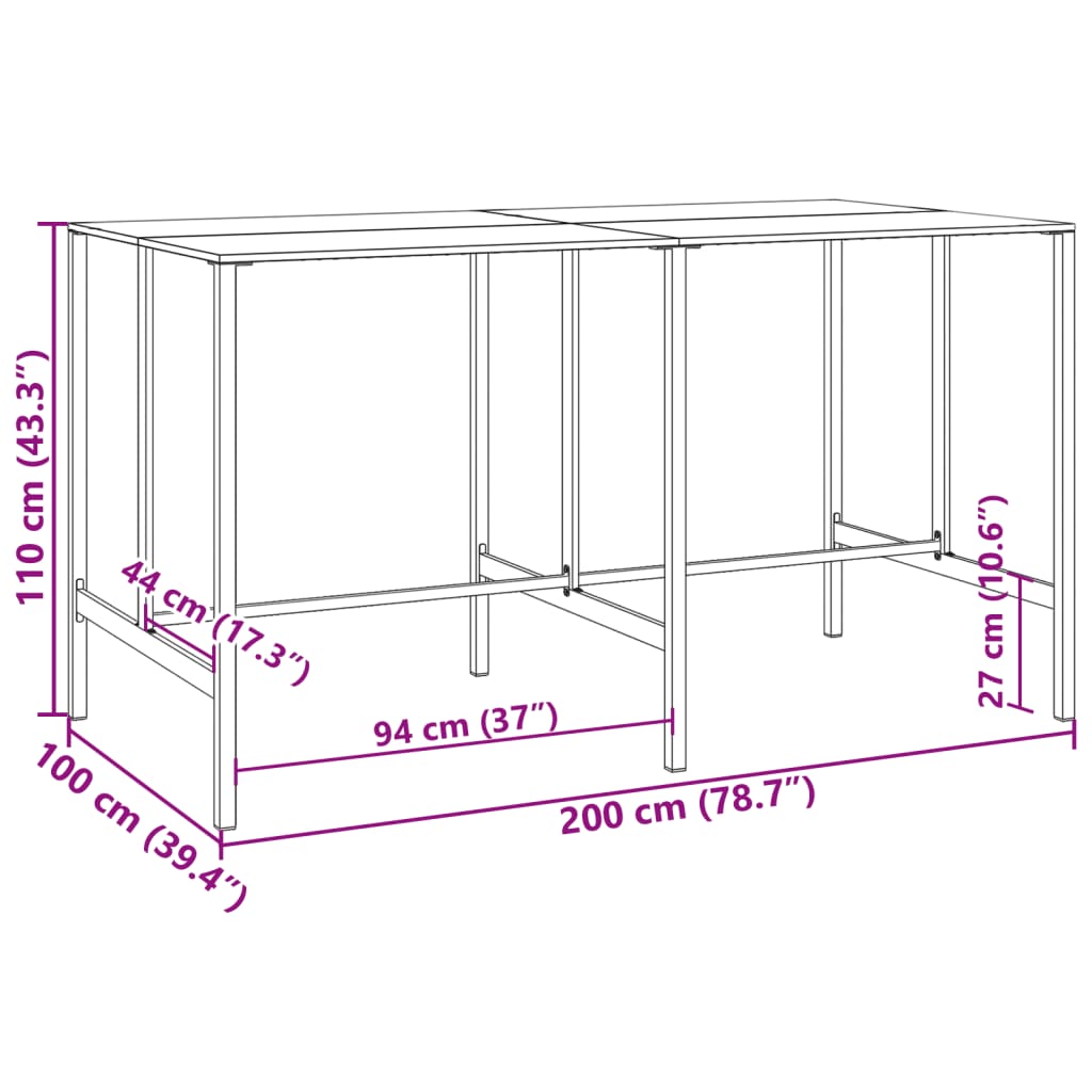 vidaXL Masă de bar, negru, 200x100x110 cm, oțel vopsit electrostatic vidaXL Masă de bar, negru, 200x100x110 cm, oțel vopsit electrostatic