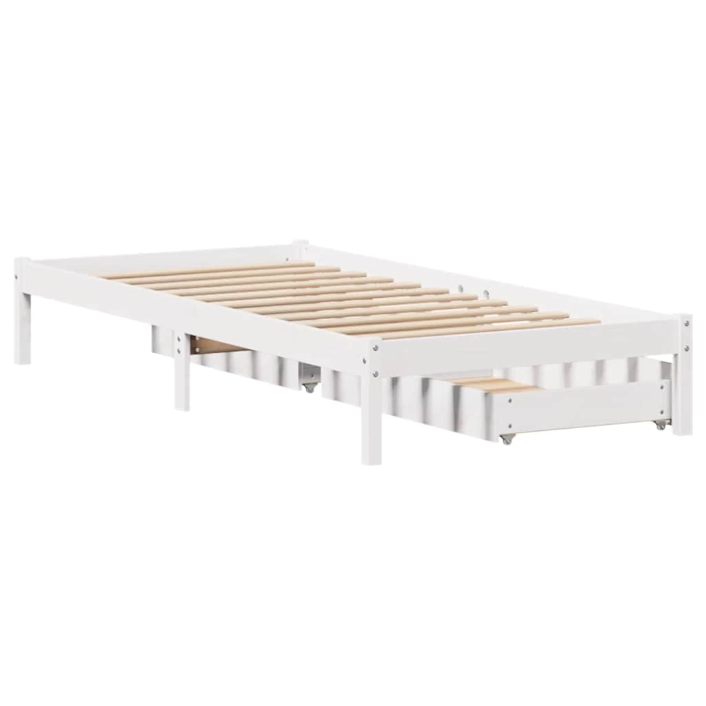vidaXL Cadru de pat fără saltea, alb, 75x190 cm, lemn masiv de pin