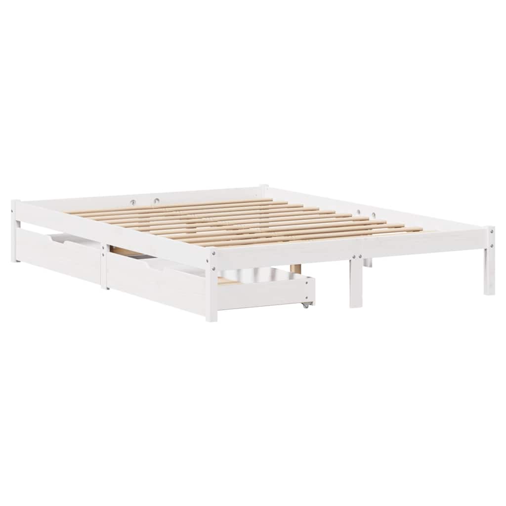 vidaXL Cadru de pat fără saltea, alb, 140x190 cm, lemn masiv de pin