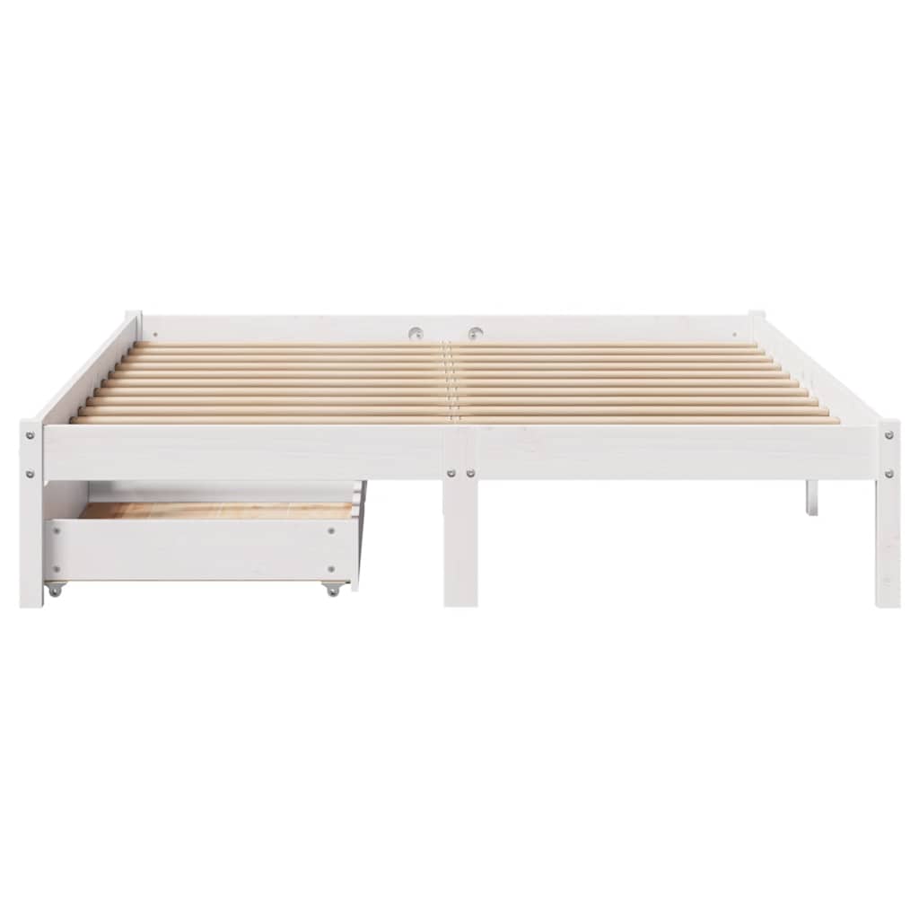 vidaXL Cadru de pat fără saltea, alb, 140x190 cm, lemn masiv de pin