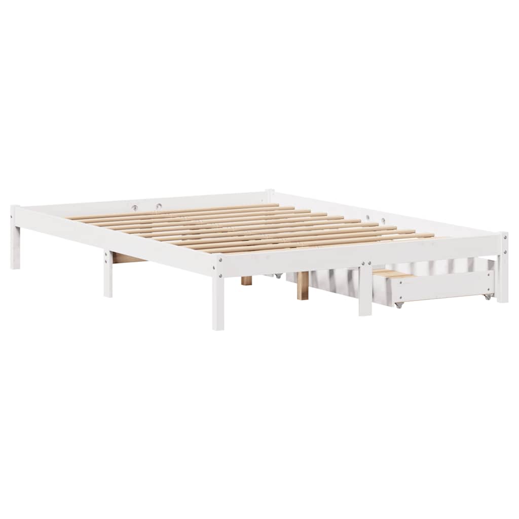vidaXL Cadru de pat fără saltea, alb, 140x190 cm, lemn masiv de pin