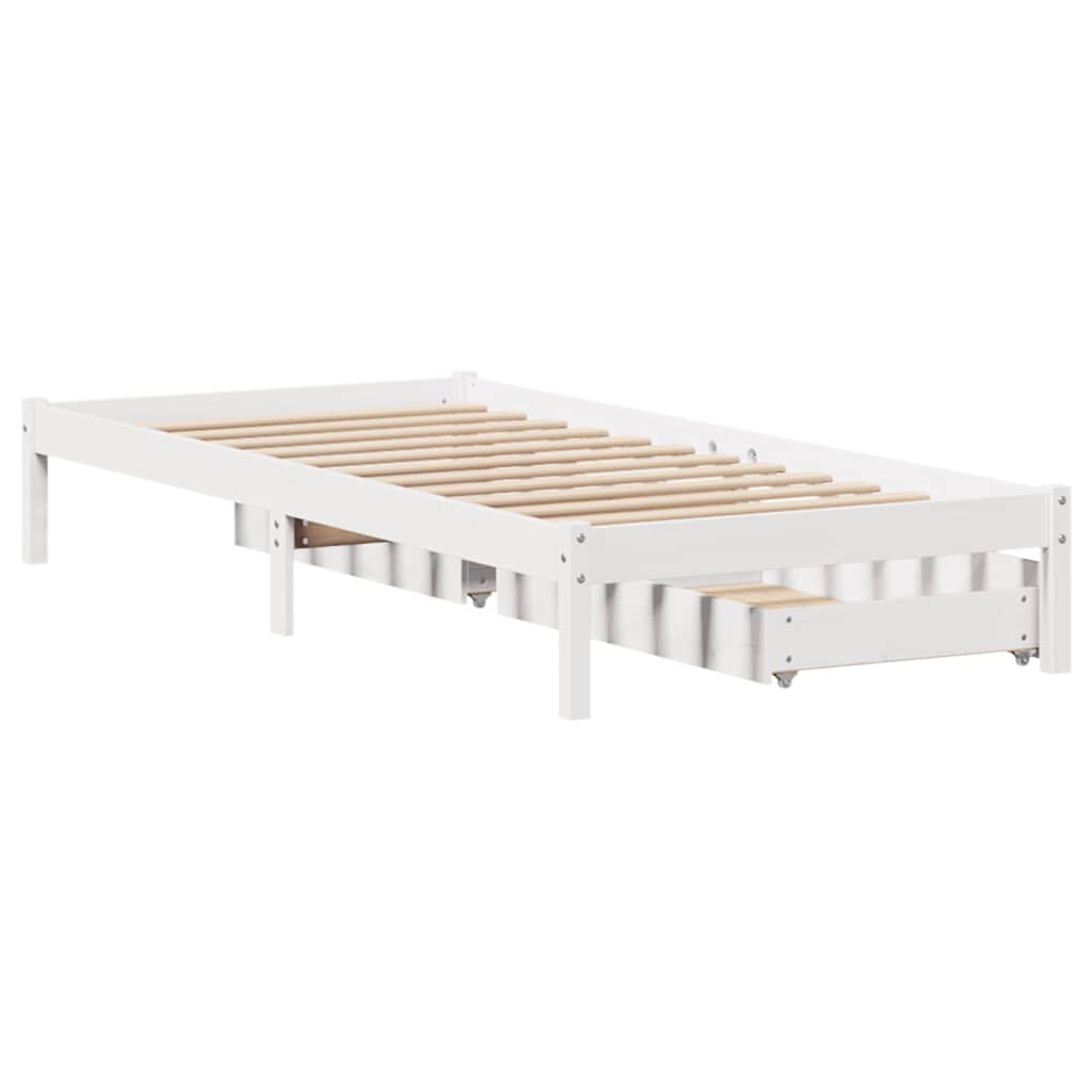 vidaXL Cadru de pat fără saltea, alb, 90x200 cm, lemn masiv pin