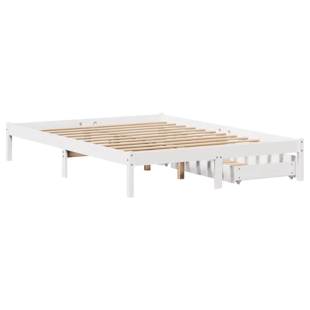 vidaXL Cadru de pat fără saltea, alb, 150x200 cm, lemn masiv pin vidaXL Cadru de pat fără saltea, alb, 150x200 cm, lemn masiv pin
