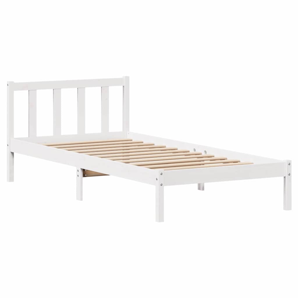 vidaXL Cadru de pat fără saltea, alb, 75x190 cm, lemn masiv de pin
