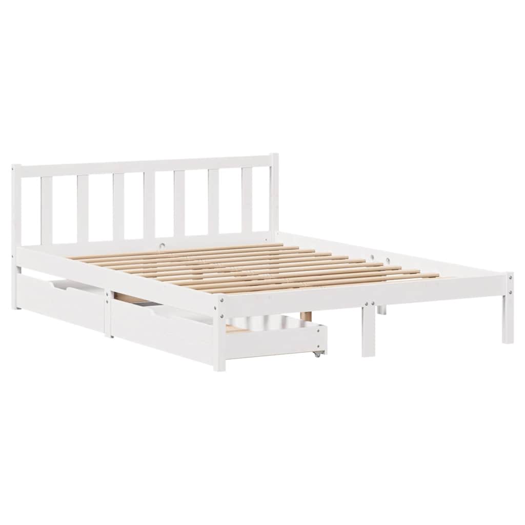 vidaXL Cadru de pat fără saltea, alb, 120x190 cm, lemn masiv pin