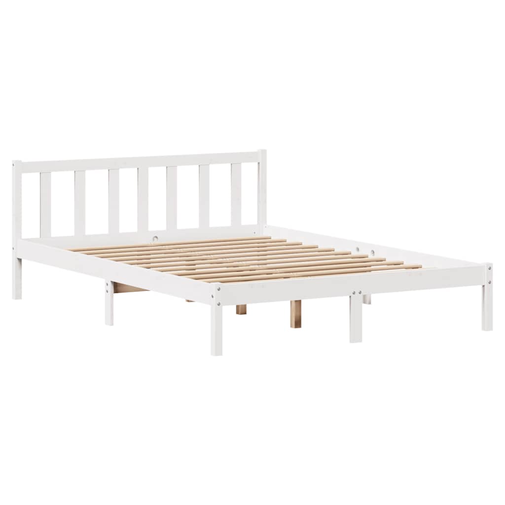 vidaXL Cadru de pat fără saltea, alb, 120x190 cm, lemn masiv pin