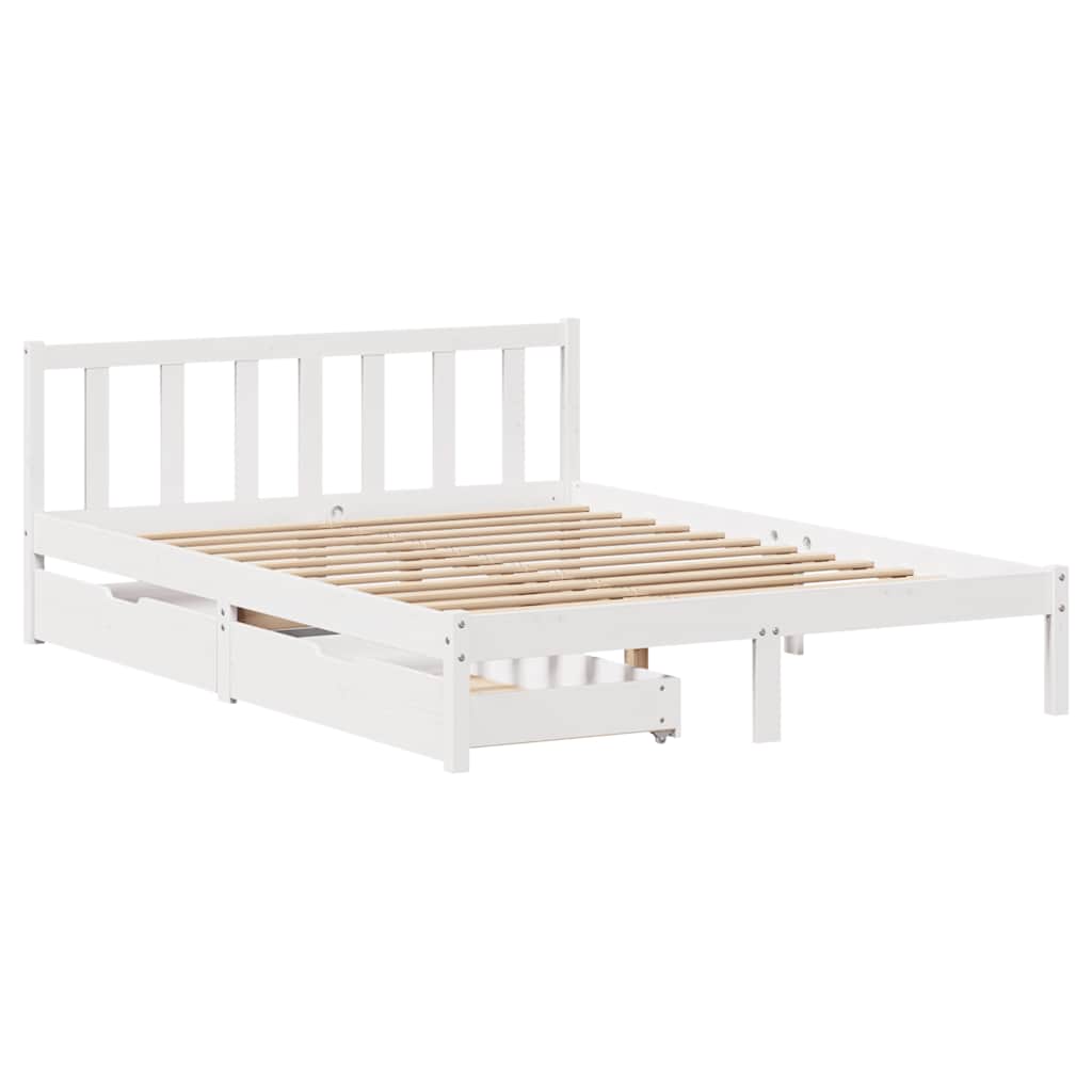 vidaXL Cadru de pat fără saltea, alb, 135x190 cm, lemn masiv de pin