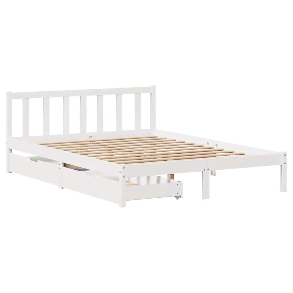 vidaXL Cadru de pat fără saltea, alb, 140x190 cm, lemn masiv de pin