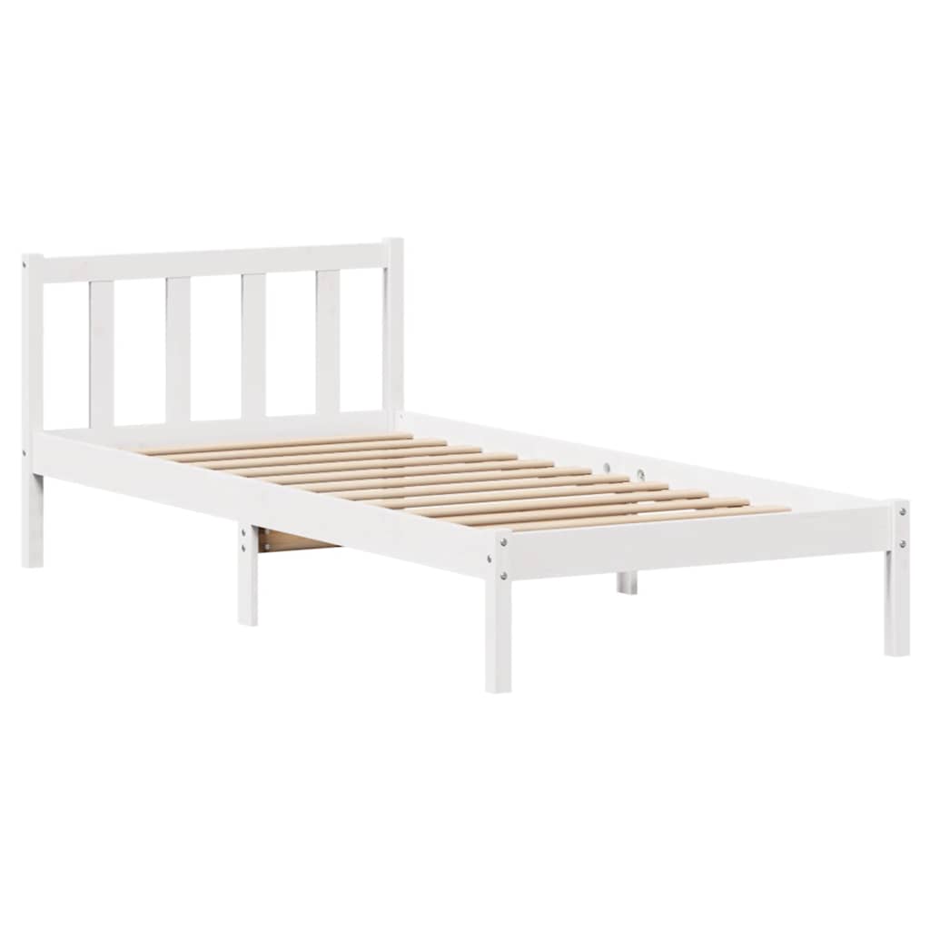 vidaXL Cadru de pat fără saltea, alb, 90x200 cm, lemn masiv pin