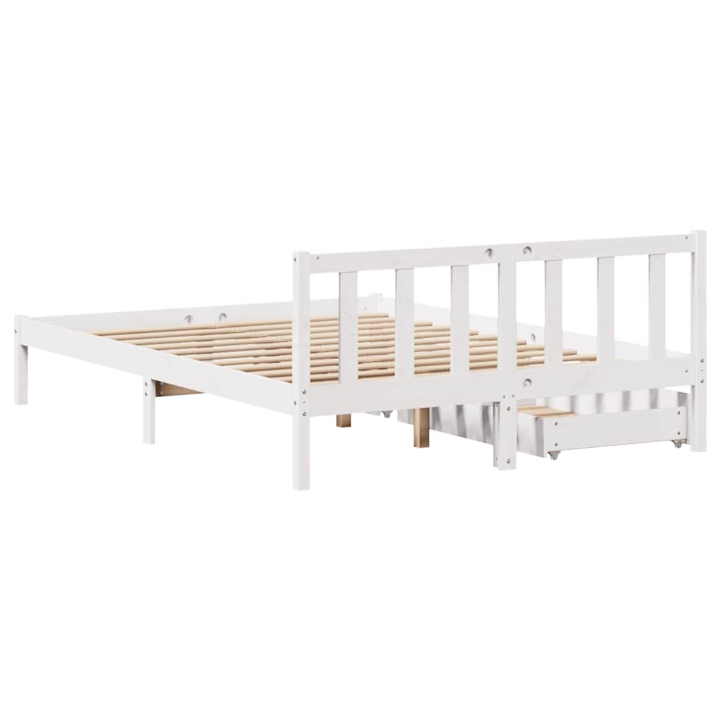 vidaXL Cadru de pat fără saltea, alb, 150x200 cm, lemn masiv pin vidaXL Cadru de pat fără saltea, alb, 150x200 cm, lemn masiv pin