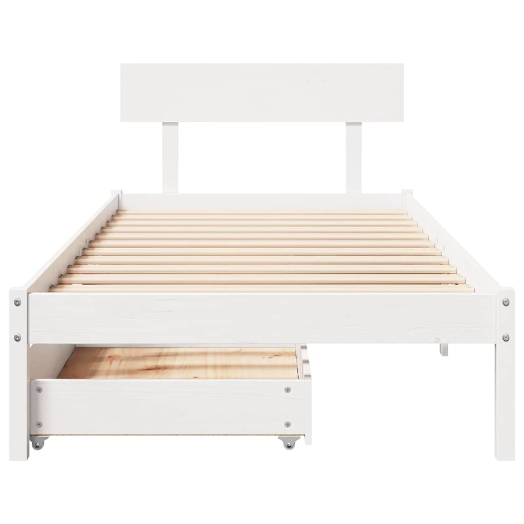 vidaXL Cadru de pat fără saltea, alb, 75x190 cm, lemn masiv de pin