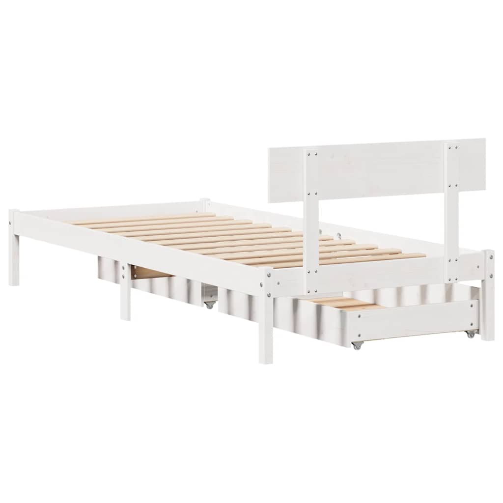 vidaXL Cadru de pat fără saltea, alb, 75x190 cm, lemn masiv de pin
