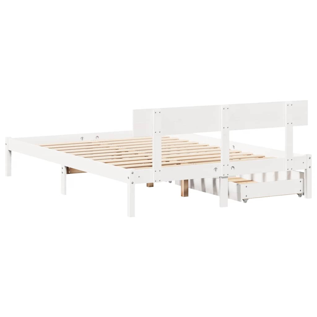 vidaXL Cadru de pat fără saltea, alb, 120x190 cm, lemn masiv pin