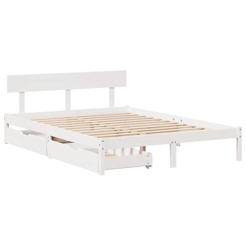 vidaXL Cadru de pat fără saltea, alb, 135x190 cm, lemn masiv de pin vidaXL Cadru de pat fără saltea, alb, 135x190 cm, lemn masiv de pin