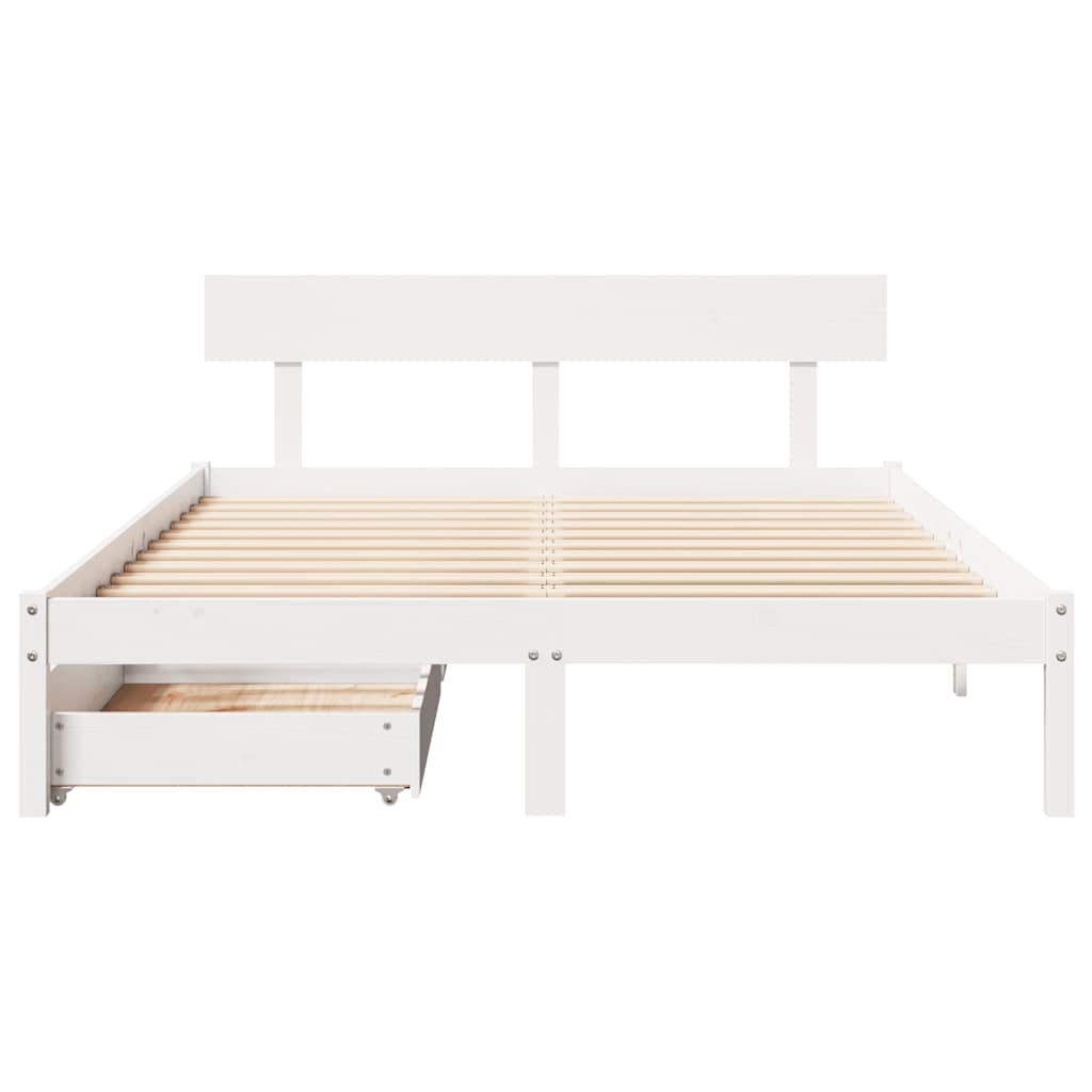 vidaXL Cadru de pat fără saltea, alb, 135x190 cm, lemn masiv de pin vidaXL Cadru de pat fără saltea, alb, 135x190 cm, lemn masiv de pin