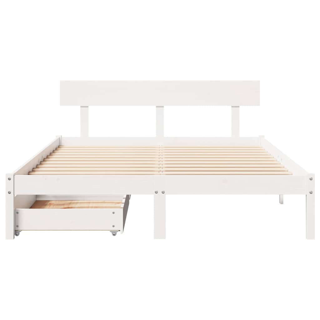 vidaXL Cadru de pat fără saltea, alb, 140x190 cm, lemn masiv de pin