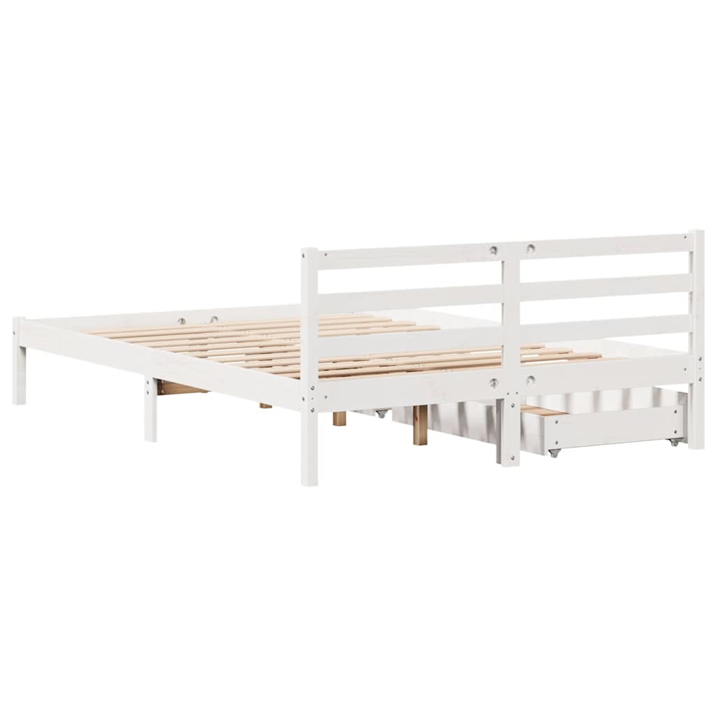 vidaXL Cadru de pat fără saltea, alb, 135x190 cm, lemn masiv de pin vidaXL Cadru de pat fără saltea, alb, 135x190 cm, lemn masiv de pin
