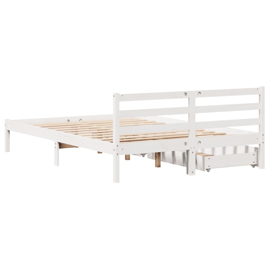 vidaXL Cadru de pat fără saltea, alb, 140x190 cm, lemn masiv de pin vidaXL Cadru de pat fără saltea, alb, 140x190 cm, lemn masiv de pin