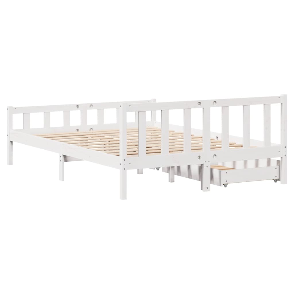 vidaXL Cadru de pat fără saltea, alb, 150x200 cm, lemn masiv pin vidaXL Cadru de pat fără saltea, alb, 150x200 cm, lemn masiv pin