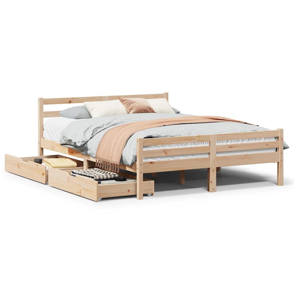 vidaXL Cadru de pat fără saltea, 135x190 cm, lemn masiv de pin vidaXL Cadru de pat fără saltea, 135x190 cm, lemn masiv de pin