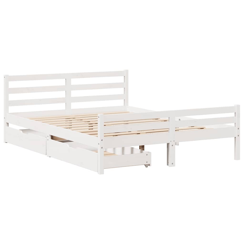 vidaXL Cadru de pat fără saltea, alb, 135x190 cm, lemn masiv de pin vidaXL Cadru de pat fără saltea, alb, 135x190 cm, lemn masiv de pin