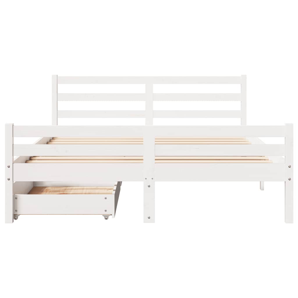 vidaXL Cadru de pat fără saltea, alb, 135x190 cm, lemn masiv de pin vidaXL Cadru de pat fără saltea, alb, 135x190 cm, lemn masiv de pin